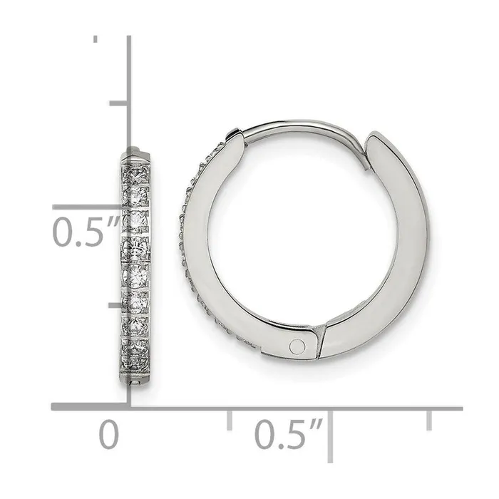 Stainless Steel Polished with Preciosa Crystal 2mm Hinged Hoop Earrings Chisel Earrings Stainless Steel Polished with Preciosa Crystal 2mm Hinged Hoop Earrings Chisel Earrings