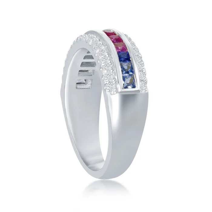 Sterling Silver Center Rainbow CZ with White CZ Ring W2128 Classic Rings