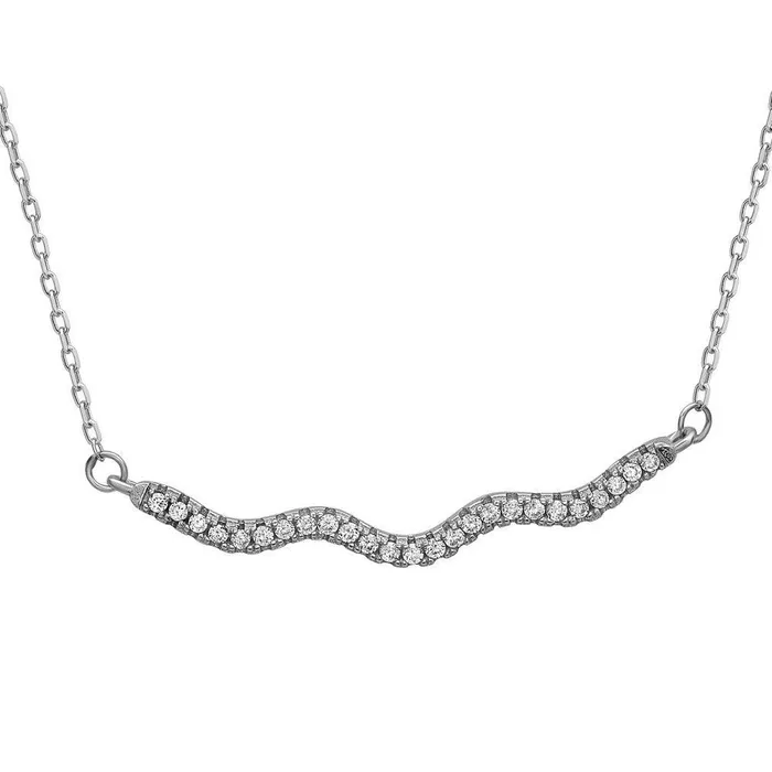Sterling Silver CZ Wavy Bar Necklace Classic Necklaces