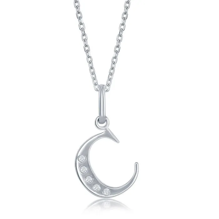 Sterling Silver Diamond C Initial Pendant Chain Classic Necklaces