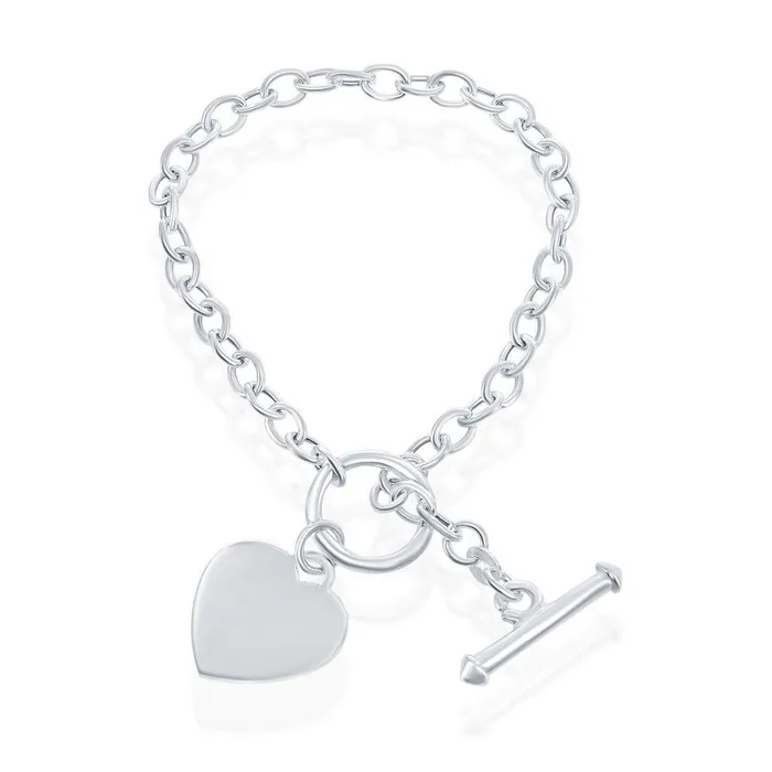 Sterling Silver Engravable Heart Charm Rolo Chain Bracelet 75 Classic Bracelets Sterling Silver Engravable Heart Charm Rolo Chain Bracelet 75 Classic Bracelets
