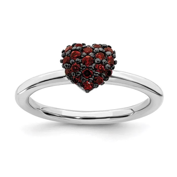 Sterling Silver Garnet Stackable Expressions Heart Ring QSK1826 Stackable Expressions Rings Sterling Silver Garnet Stackable Expressions Heart Ring QSK1826 Stackable Expressions Rings