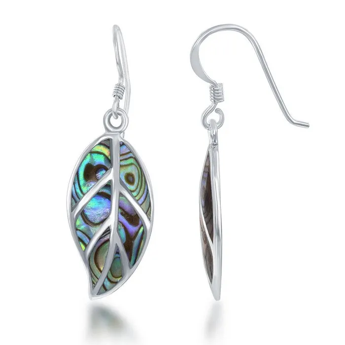 Sterling Silver Large Abalone Leaf Earrings Classic Earrings