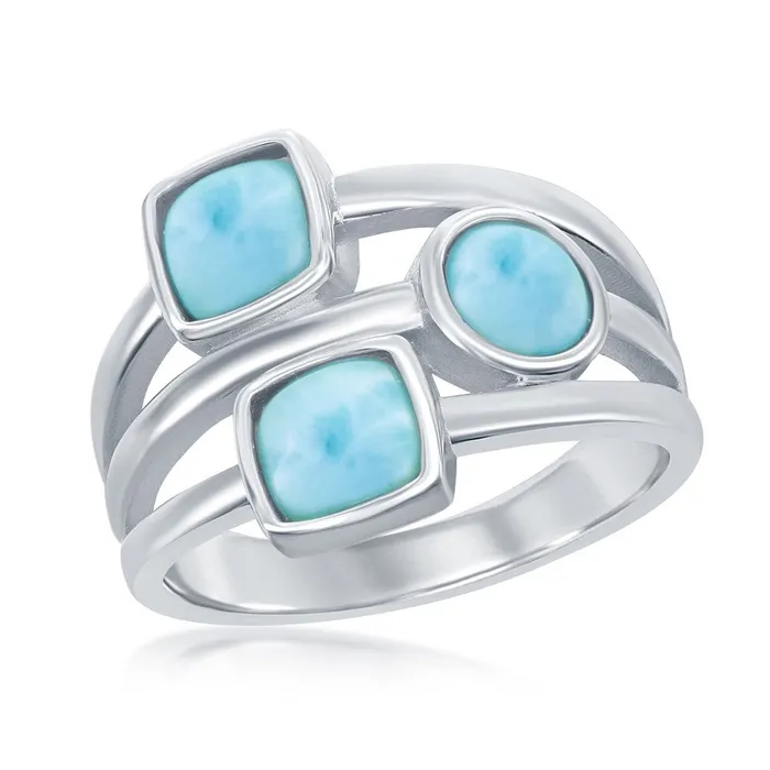 Sterling Silver MultiShaped Larimar Triple Band Ring Size 9 Classic Rings