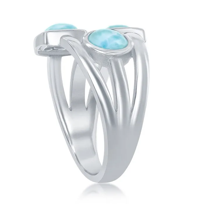 Sterling Silver MultiShaped Larimar Triple Band Ring Size 9 Classic Rings