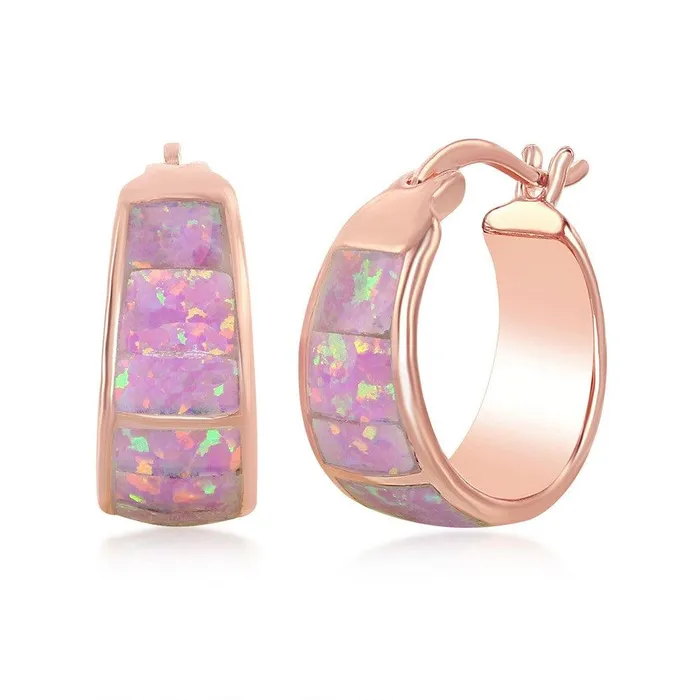 Sterling Silver Pink Opal Wide Squares Small Hoop Earrings Rose Gold Plated Classic Earrings Sterling Silver Pink Opal Wide Squares Small Hoop Earrings Rose Gold Plated Classic Earrings