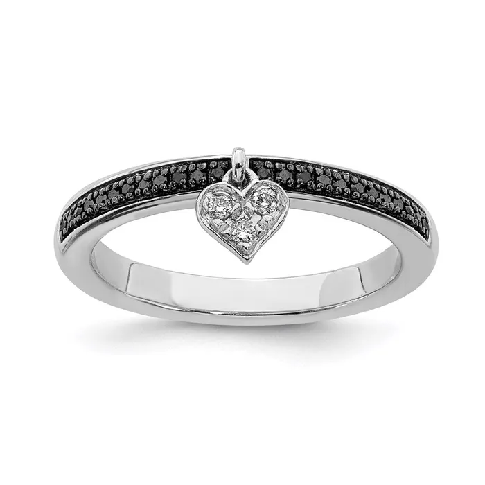 Sterling Silver Stackable Expressions Heart Black White Diamond Ring QSK1061 Stackable Expressions Rings Sterling Silver Stackable Expressions Heart Black White Diamond Ring QSK1061 Stackable Expressions Rings