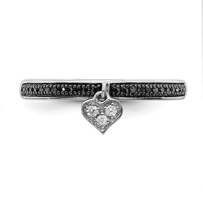 Sterling Silver Stackable Expressions Heart Black White Diamond Ring QSK1061 Stackable Expressions Rings Sterling Silver Stackable Expressions Heart Black White Diamond Ring QSK1061 Stackable Expressions Rings