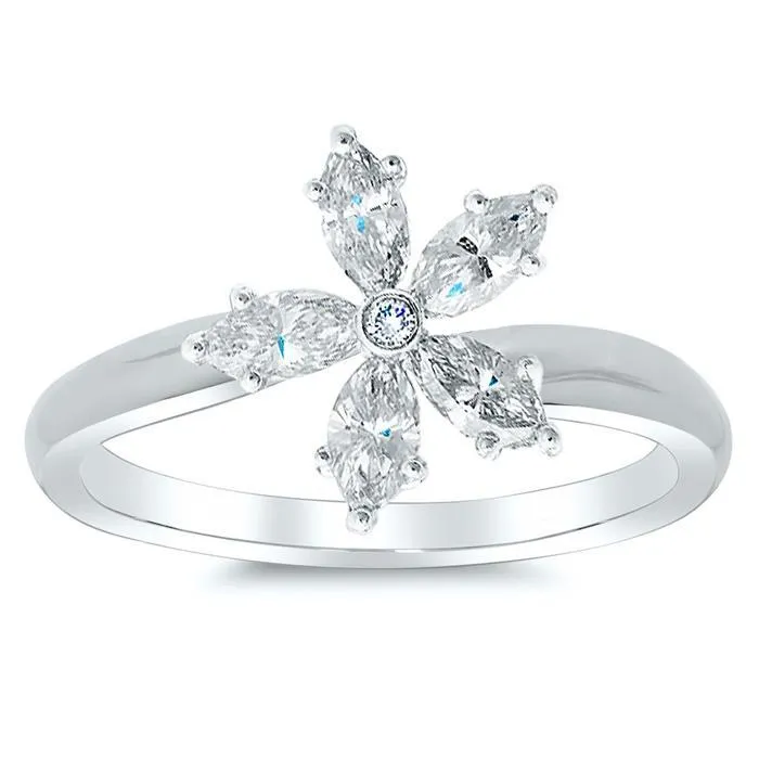 Tilted Marquise Diamond Flower Ring deBebians Rings