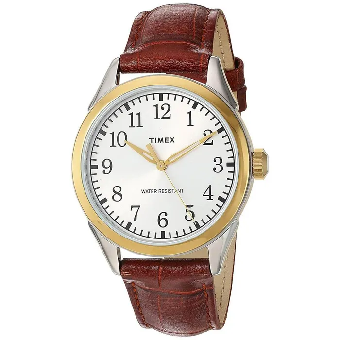 Timex Mens Quartz Watch Briarwood Terrace Silver Tone Dial Brown Strap TW2P99500 Timex Rings