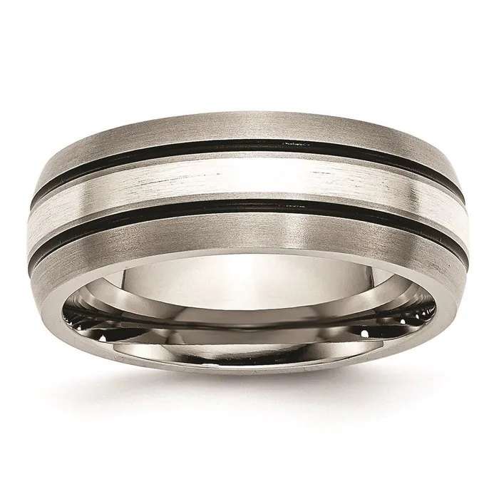 Titanium Grooved Sterling Silver Inlay 8mm BrushedAntiqued Band TB85 Chisel Rings Titanium Grooved Sterling Silver Inlay 8mm BrushedAntiqued Band TB85 Chisel Rings