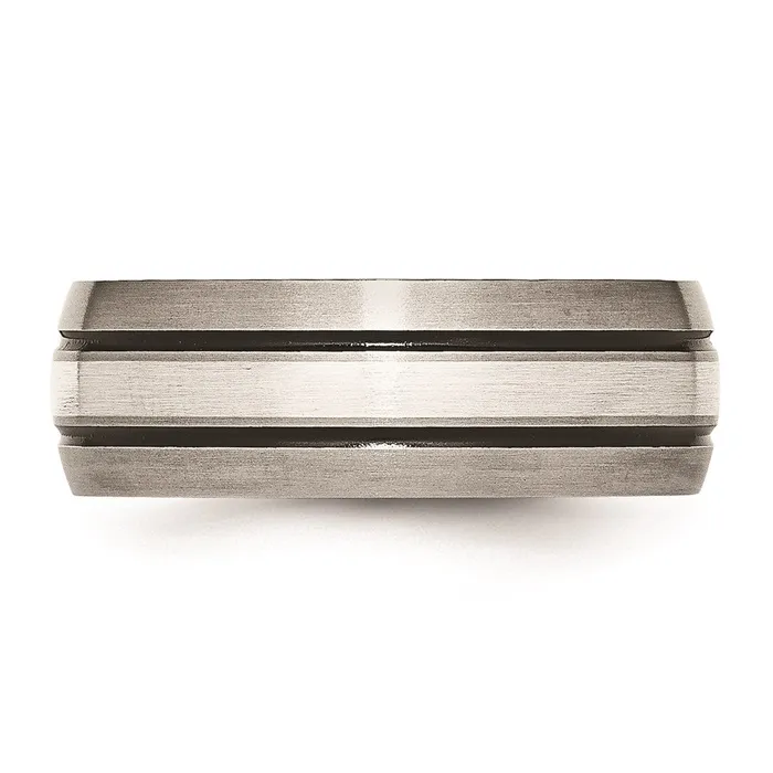 Titanium Grooved Sterling Silver Inlay 8mm BrushedAntiqued Band TB85 Chisel Rings Titanium Grooved Sterling Silver Inlay 8mm BrushedAntiqued Band TB85 Chisel Rings