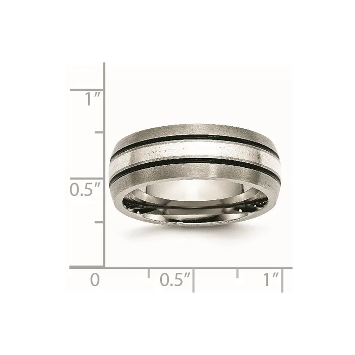 Titanium Grooved Sterling Silver Inlay 8mm BrushedAntiqued Band TB85 Chisel Rings Titanium Grooved Sterling Silver Inlay 8mm BrushedAntiqued Band TB85 Chisel Rings