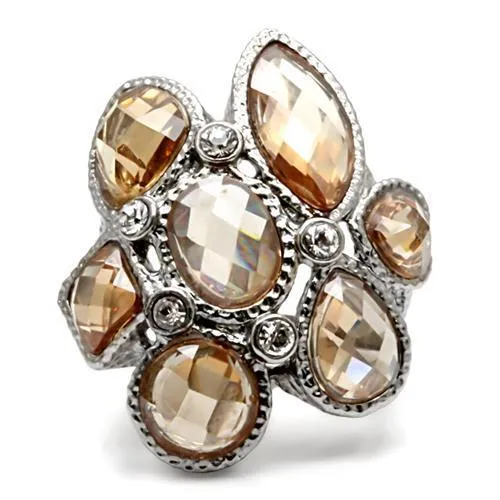 TK044 High polished no plating Stainless Steel Ring with AAA Grade CZ in Champagne Alamode Rings