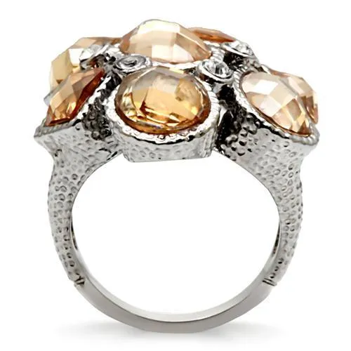 TK044 High polished no plating Stainless Steel Ring with AAA Grade CZ in Champagne Alamode Rings
