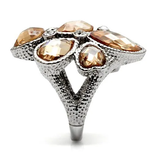 TK044 High polished no plating Stainless Steel Ring with AAA Grade CZ in Champagne Alamode Rings