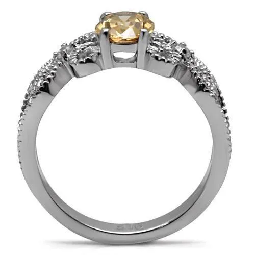 TK080 High polished no plating Stainless Steel Ring with AAA Grade CZ in Champagne Alamode Rings