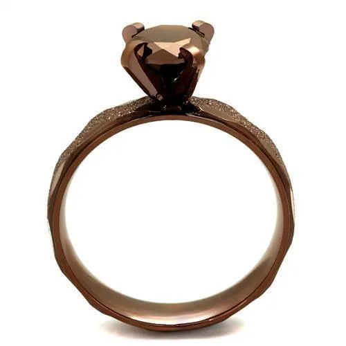 TK2595 IP Coffee light Stainless Steel Ring with AAA Grade CZ in Light Coffee Alamode Rings