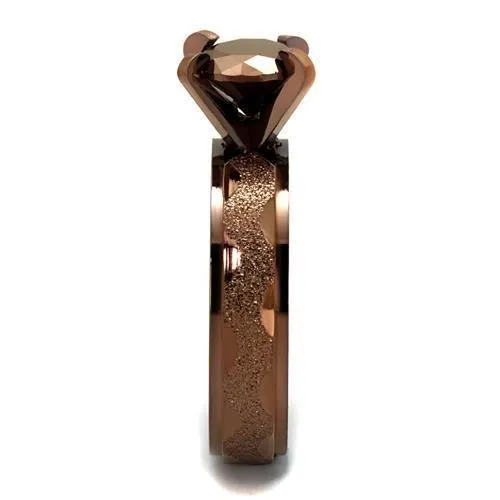 TK2595 IP Coffee light Stainless Steel Ring with AAA Grade CZ in Light Coffee Alamode Rings