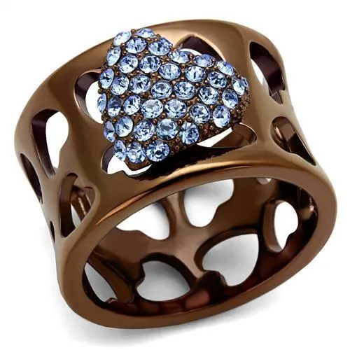 TK2676 IP Coffee light Stainless Steel Ring with Top Grade Crystal in Aquamarine Alamode Rings TK2676 IP Coffee light Stainless Steel Ring with Top Grade Crystal in Aquamarine Alamode Rings