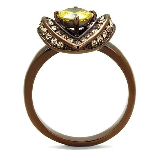 TK2762 IP Coffee light Stainless Steel Ring with AAA Grade CZ in Topaz Alamode Rings