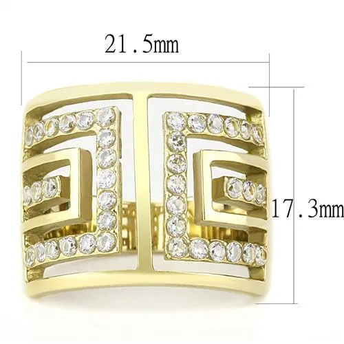 TK3238 IP GoldIon Plating Stainless Steel Ring with AAA Grade CZ in Clear Alamode Rings