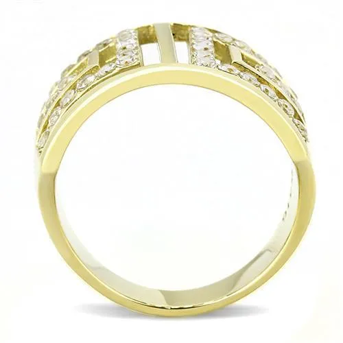 TK3238 IP GoldIon Plating Stainless Steel Ring with AAA Grade CZ in Clear Alamode Rings