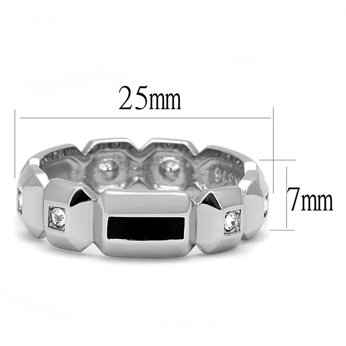 TK3281 High polished no plating Stainless Steel Ring with Top Grade Crystal in Clear Alamode Rings