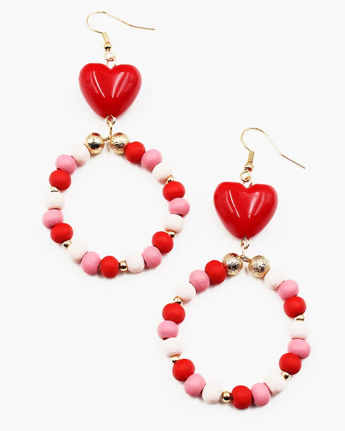 01162024 Earrings Beaded Hoop Earrings with Heart Top