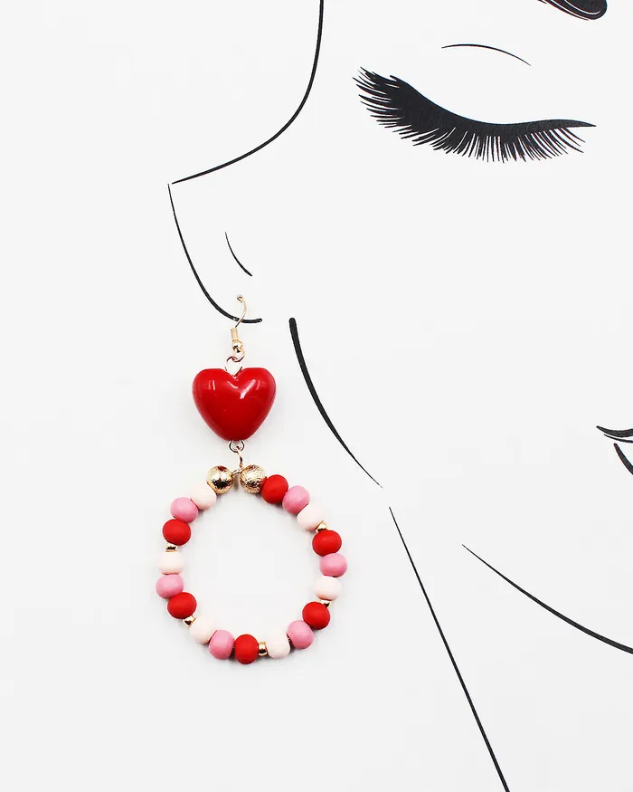 01162024 Earrings Beaded Hoop Earrings with Heart Top 01162024 Earrings Beaded Hoop Earrings with Heart Top