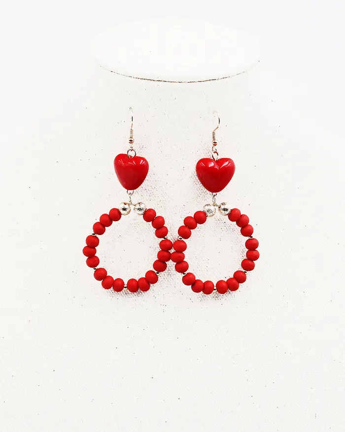 01162024 Earrings Beaded Hoop Earrings with Heart Top 01162024 Earrings Beaded Hoop Earrings with Heart Top