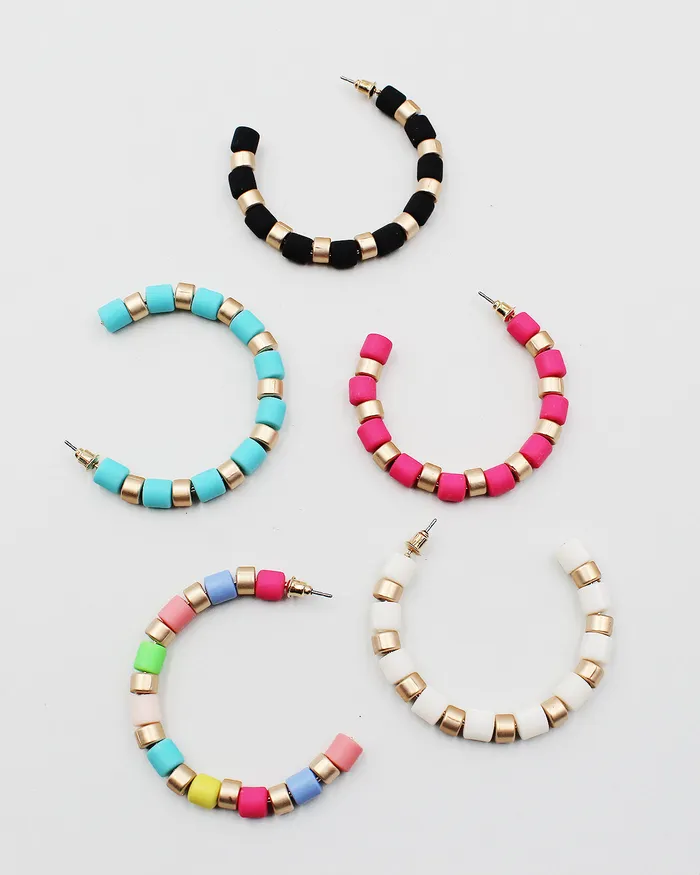 052422 Earrings Smooth Resin Bead Open Hoop