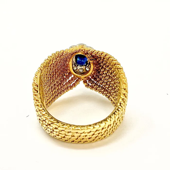 18K Gold Rope Ring with Sapphire and Diamond Jewelry Rings