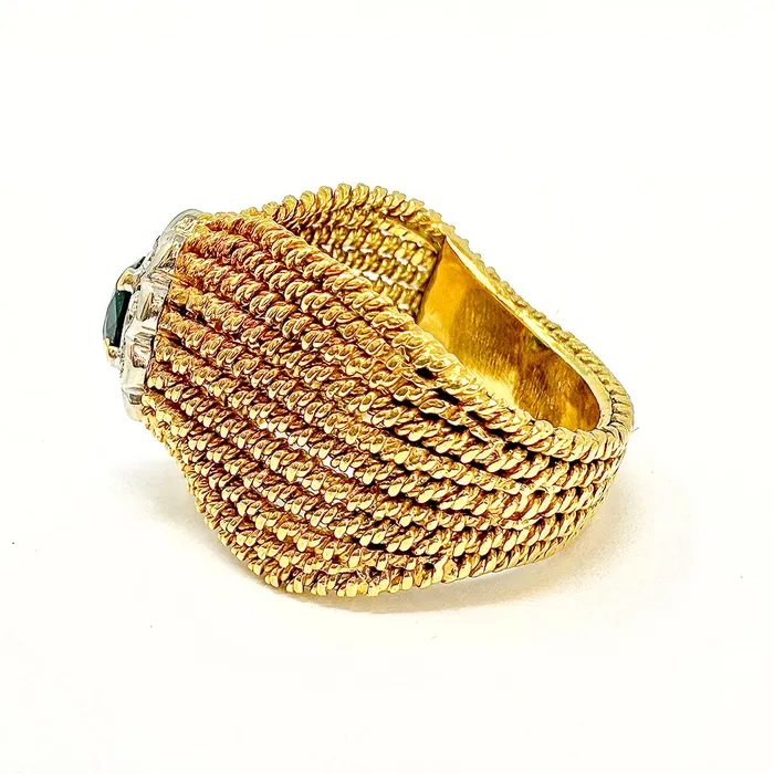 18K Gold Rope Ring with Sapphire and Diamond Jewelry Rings