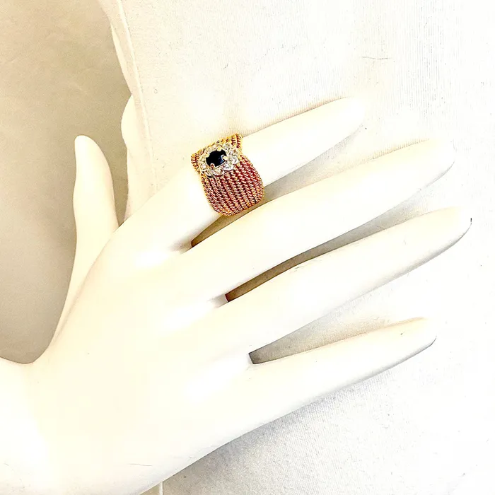 18K Gold Rope Ring with Sapphire and Diamond Jewelry Rings