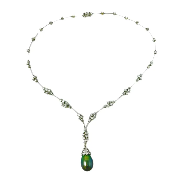 18K White Gold Necklace with Detachable Black Tahitian Pearl and 71 Diamonds Jewelry Necklaces
