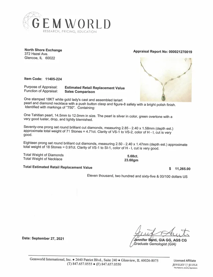 18K White Gold Necklace with Detachable Black Tahitian Pearl and 71 Diamonds Jewelry Necklaces