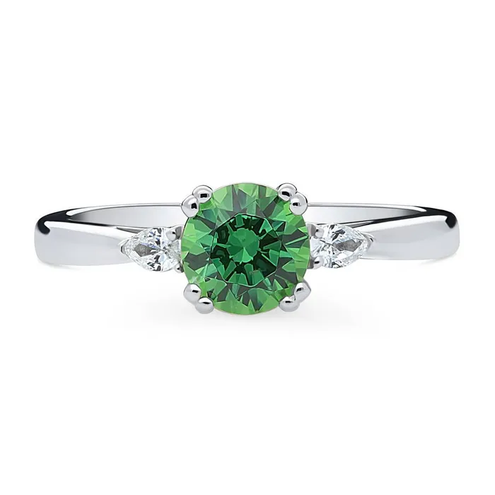 3Stone Green CZ Ring in Sterling Silver 08ct BERRICLE Rings