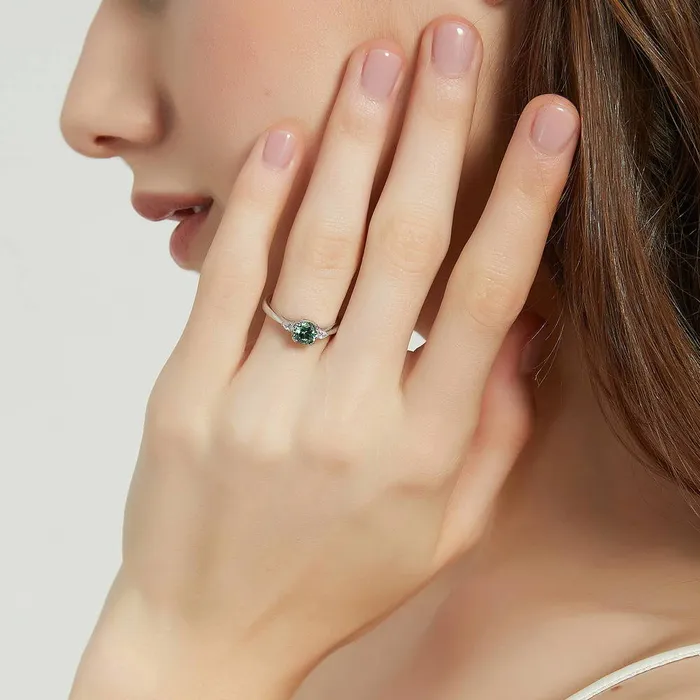 3Stone Green CZ Ring in Sterling Silver 08ct BERRICLE Rings