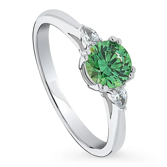 3Stone Green CZ Ring in Sterling Silver 08ct BERRICLE Rings