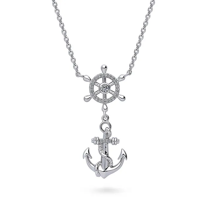 Anchor CZ Pendant Necklace in Sterling Silver BERRICLE Necklaces