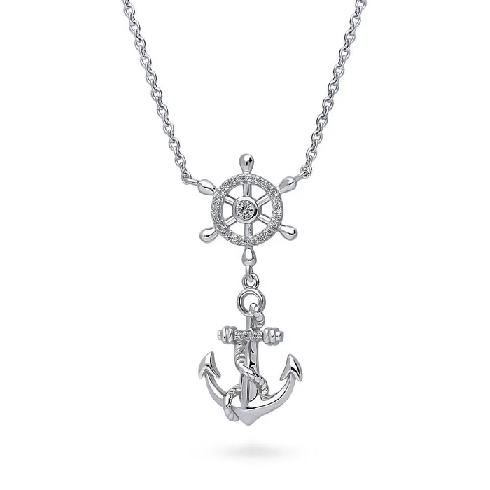 Anchor CZ Pendant Necklace in Sterling Silver BERRICLE Necklaces