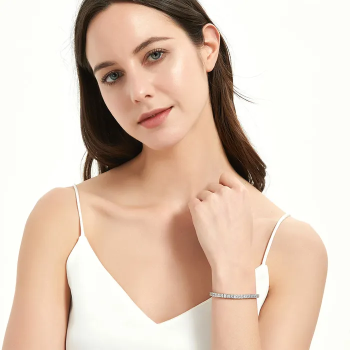 BERRICLE Bar Princess CZ Tennis Bracelet in Sterling Silver Bracelets