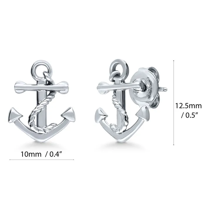 BERRICLE Earrings Anchor Stud Earrings in Sterling Silver 2 Pairs