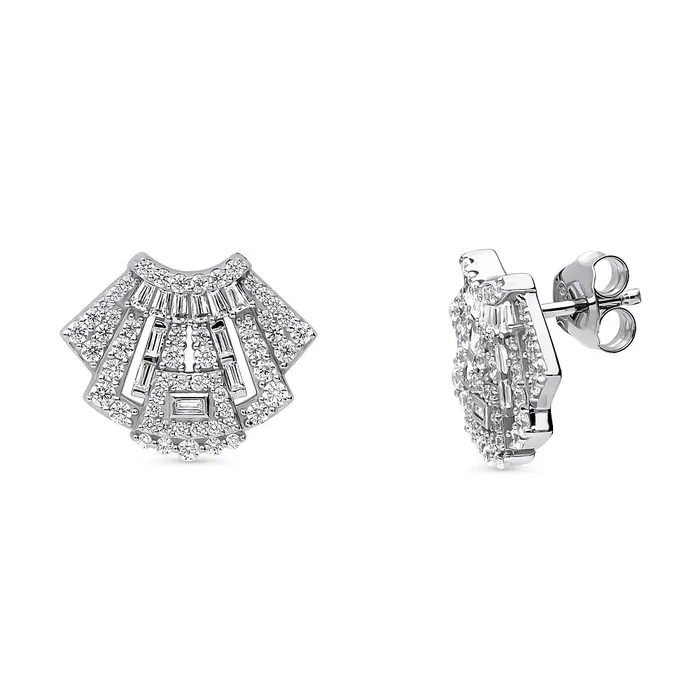 BERRICLE Earrings Art Deco CZ Stud Earrings in Sterling Silver