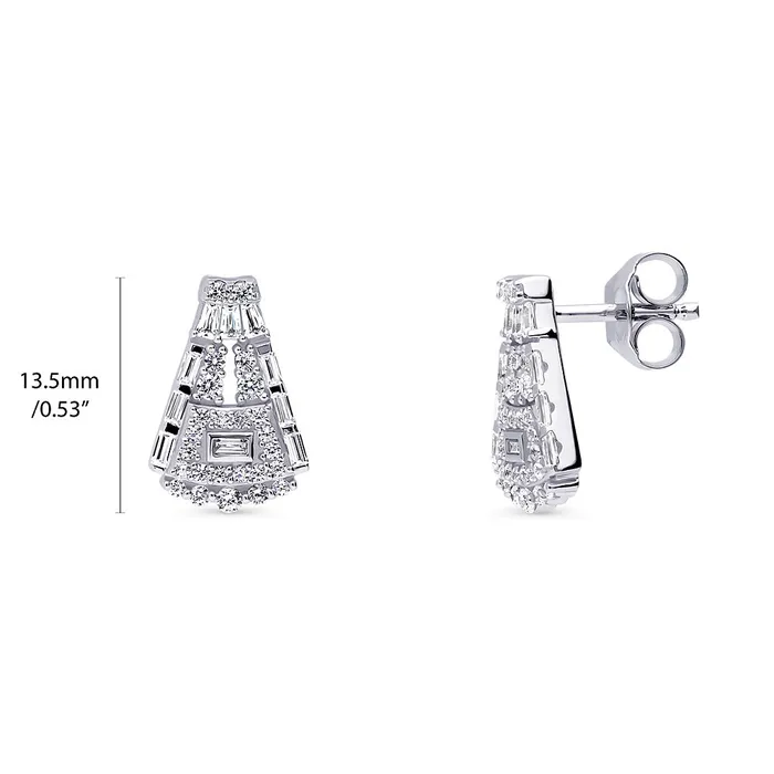 BERRICLE Earrings Art Deco CZ Stud Earrings in Sterling Silver