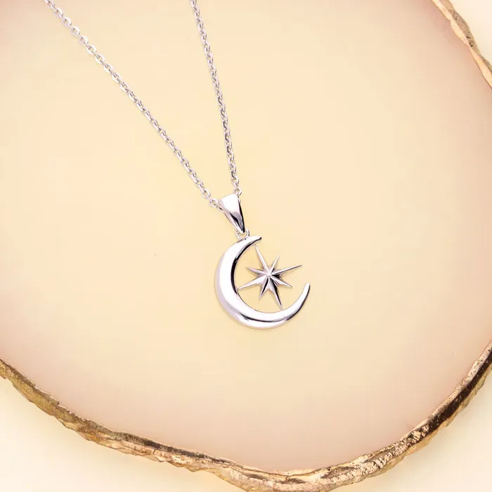 BERRICLE Earrings Crescent Moon North Star Set in Sterling Silver