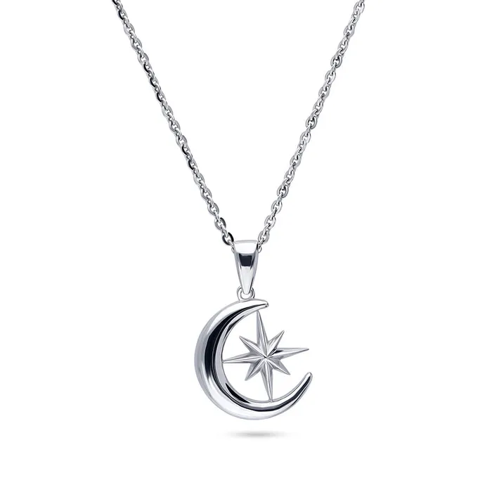 BERRICLE Earrings Crescent Moon North Star Set in Sterling Silver