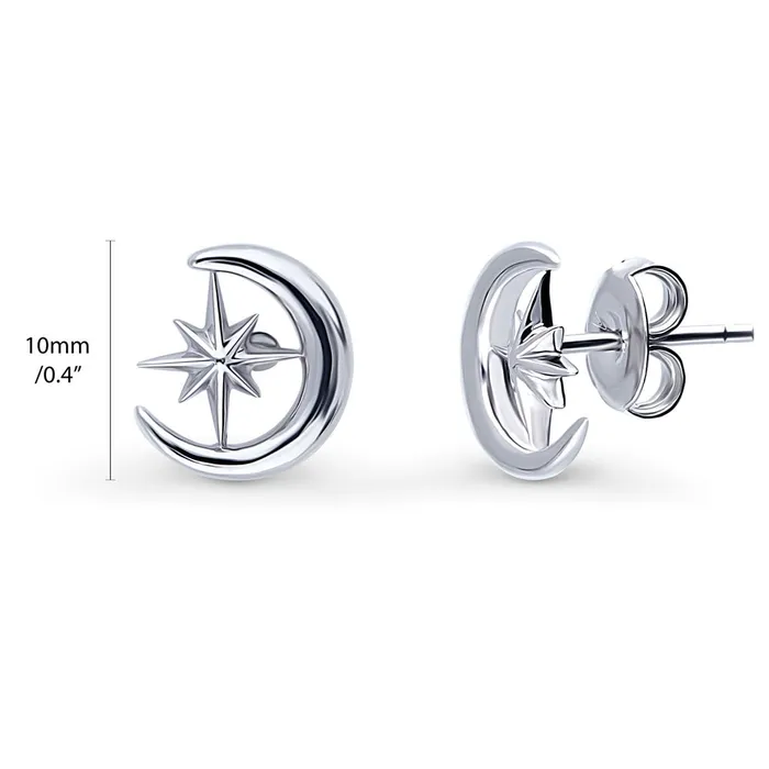 BERRICLE Earrings Crescent Moon North Star Set in Sterling Silver
