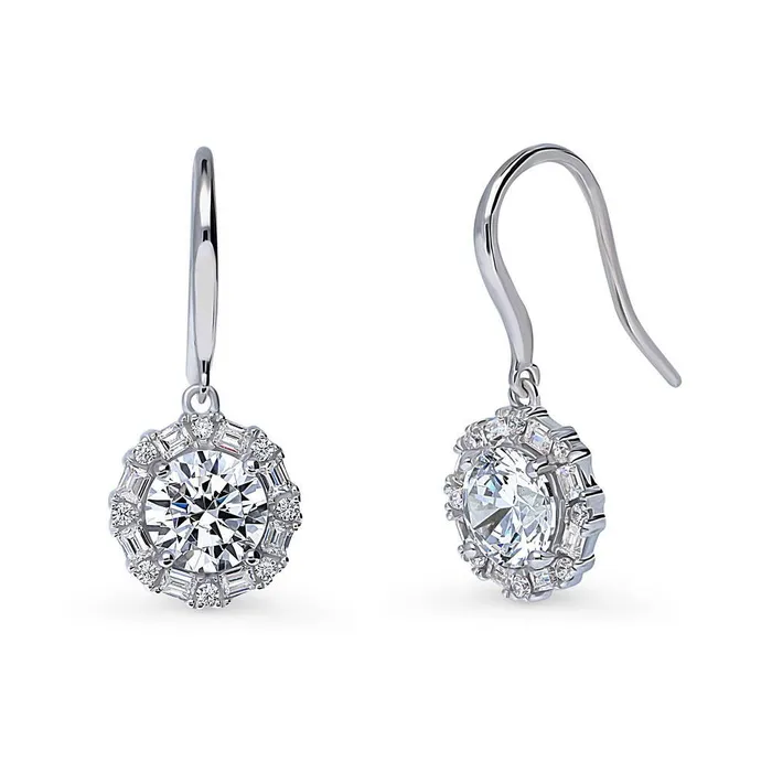 BERRICLE Earrings Halo Art Deco CZ Fish Hook Earrings in Sterling Silver